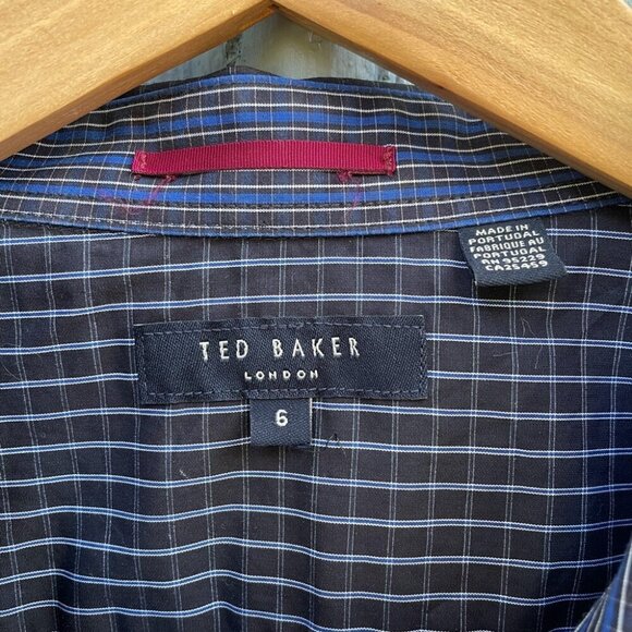 Ted Baker London Blue check collard shirt Ted size 6 - Picture 8 of 9